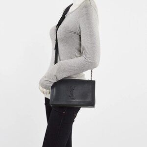 Yves Saint Laurent Dark Smog Calfskin Leather Monogram Book Bag